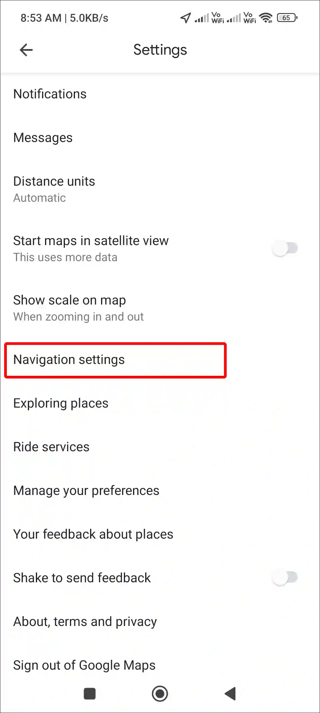 google maps navigation settings