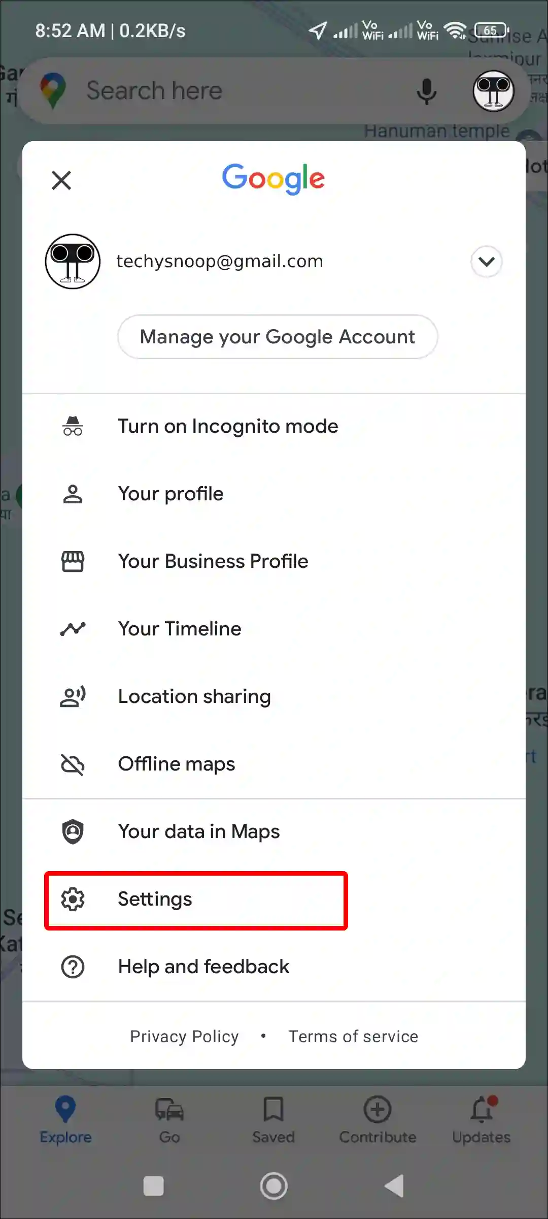 google maps settings