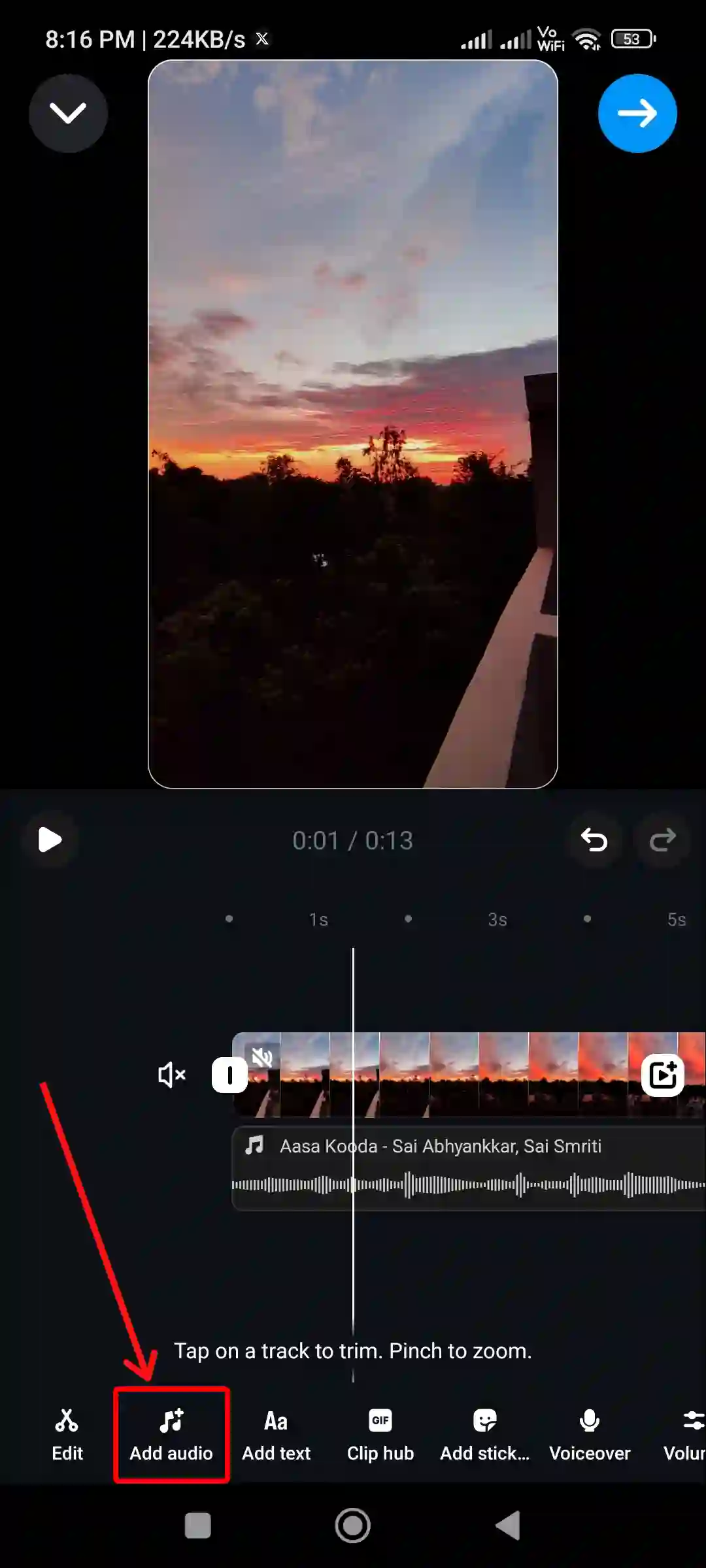 Instagram add another audio to reel