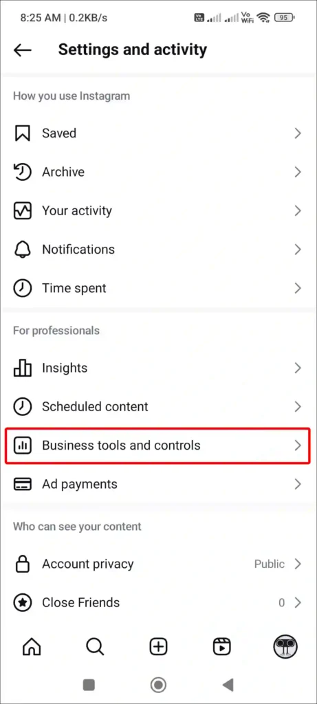 instagram business tools and controls