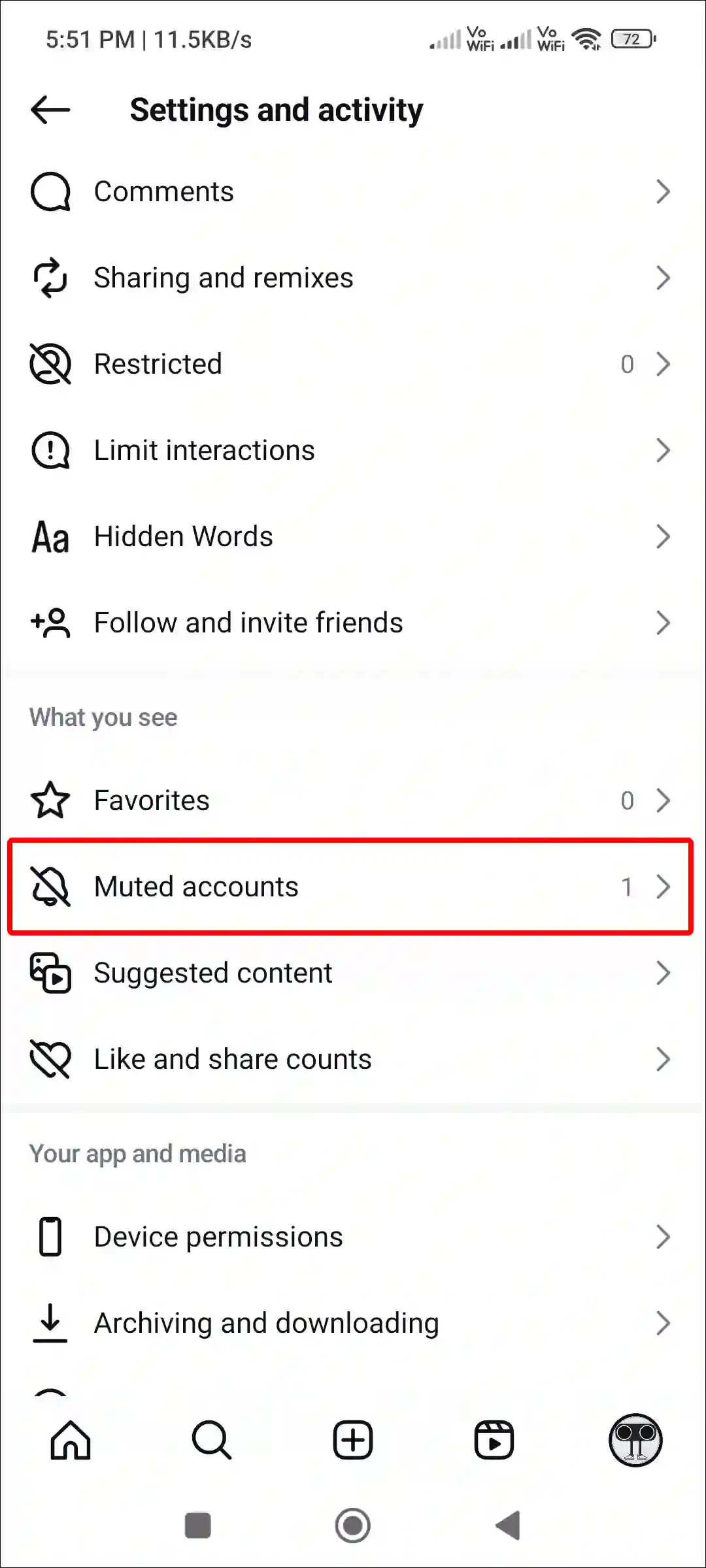 instagram muted accounts