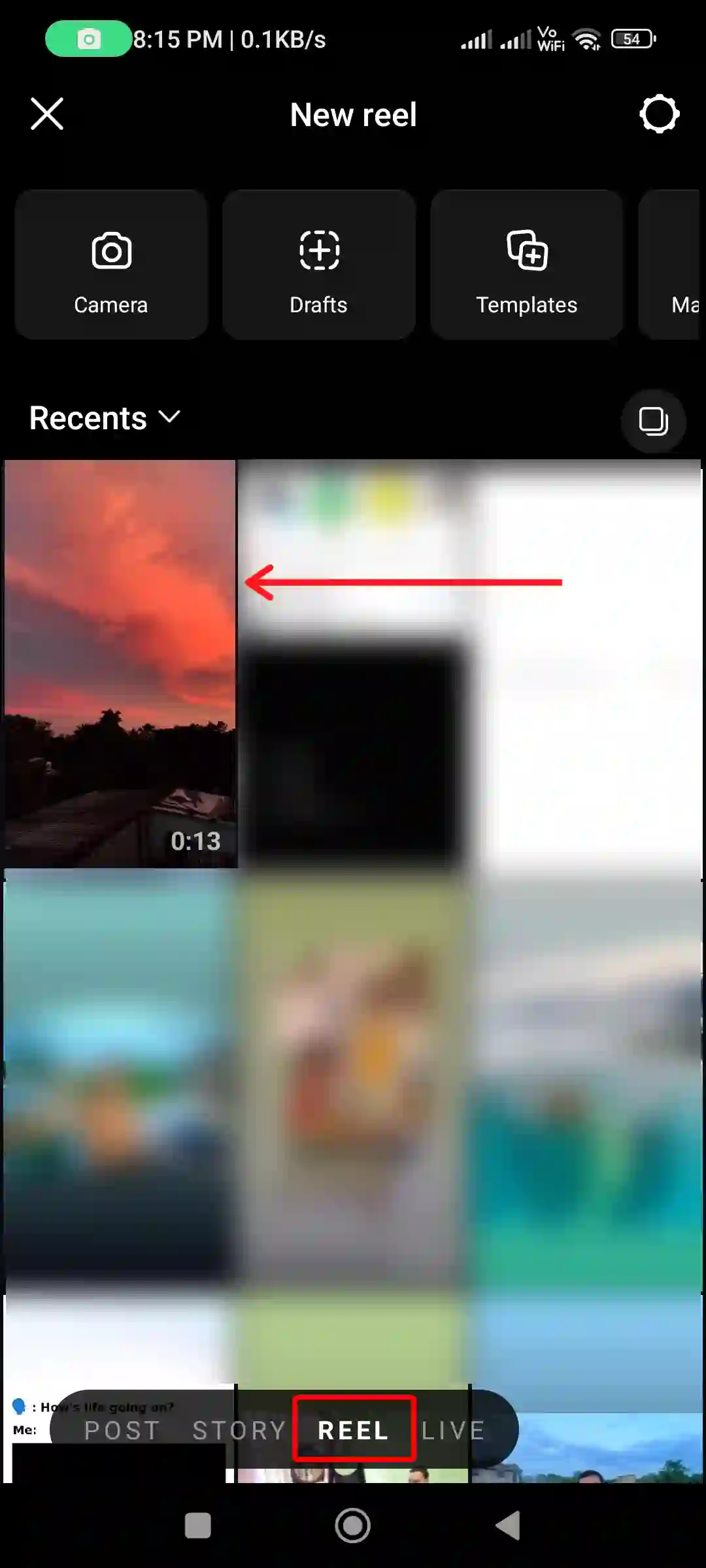 Instagram reel select video