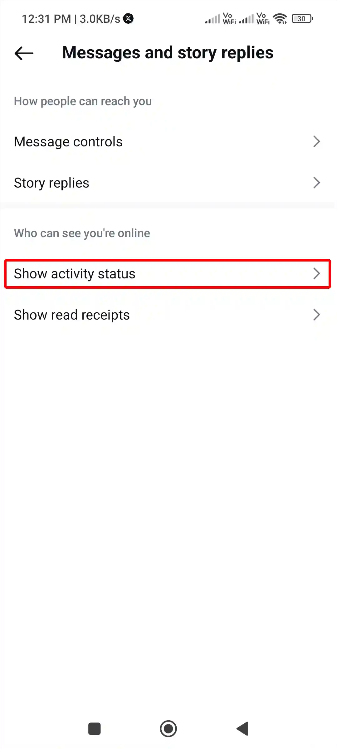 instagram show activity status