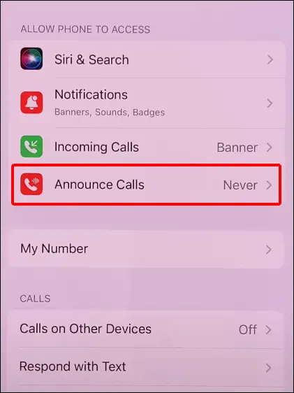 iphone announce calls settings