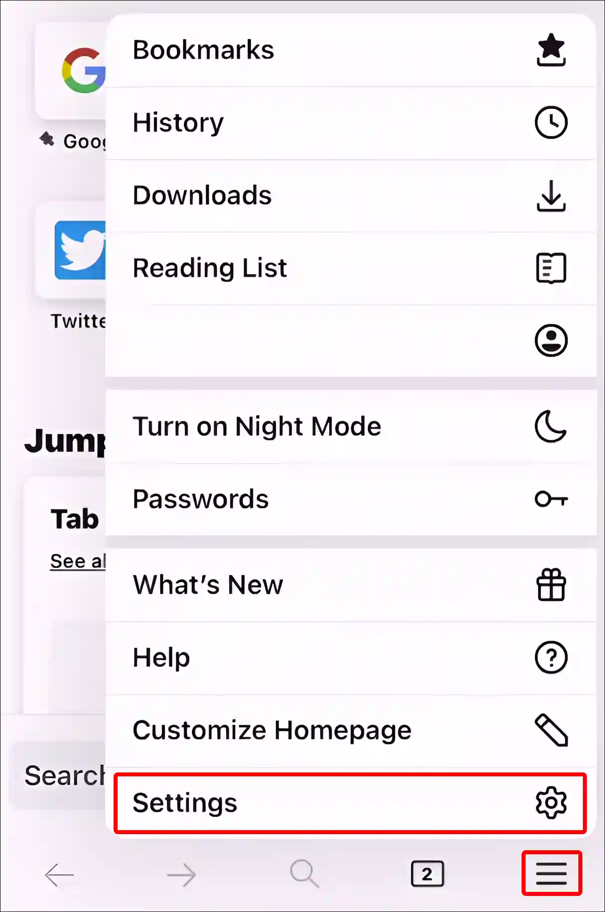 iPhone firefox settings