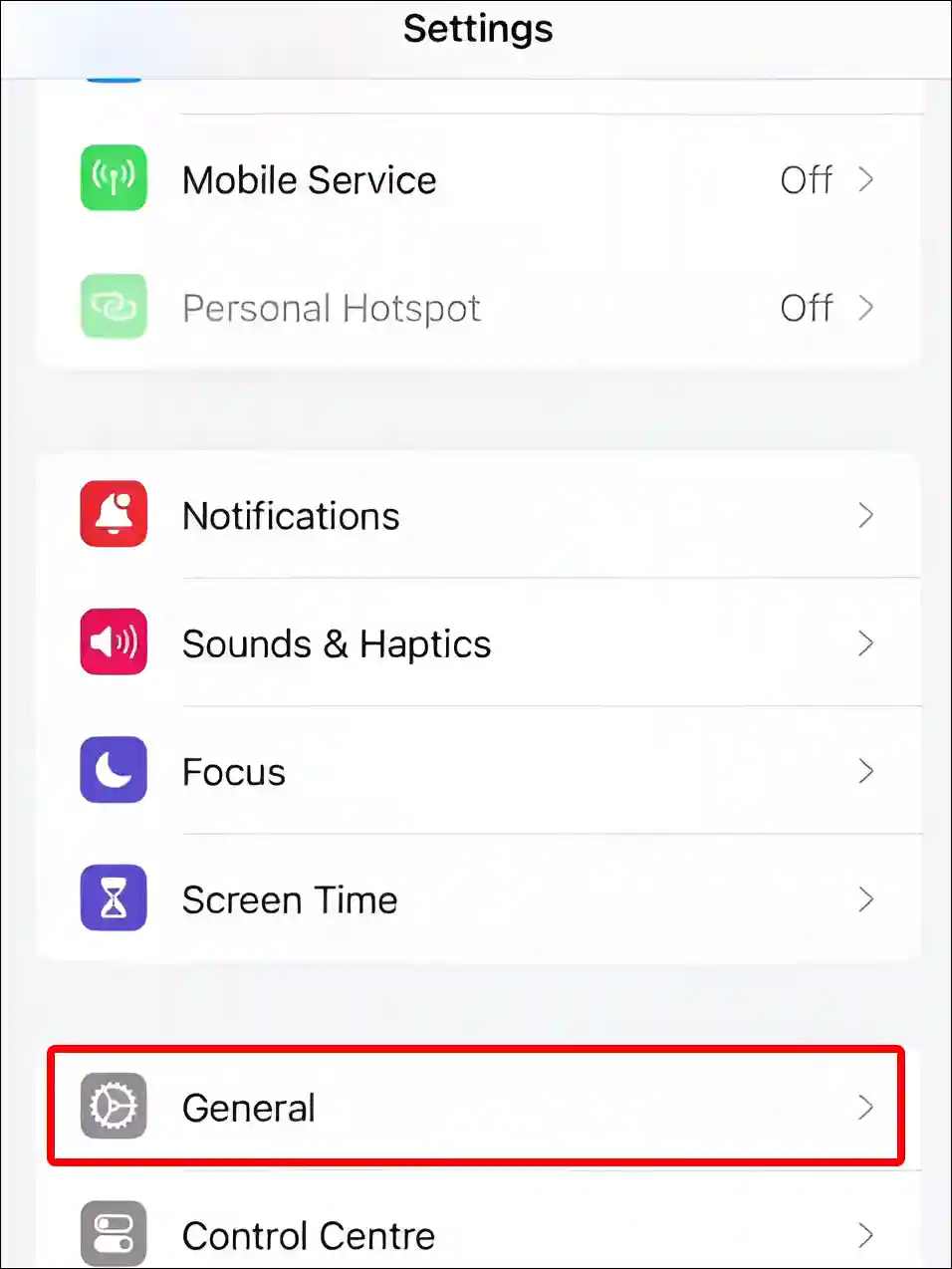 iPhone general settings