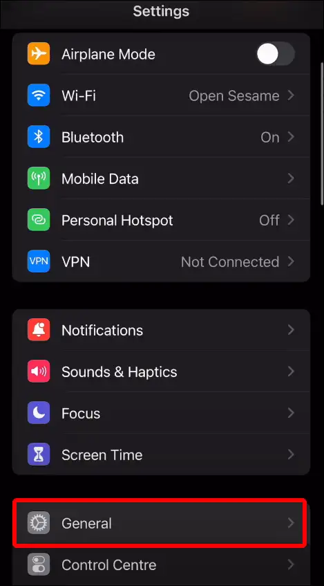 iPhone general settings