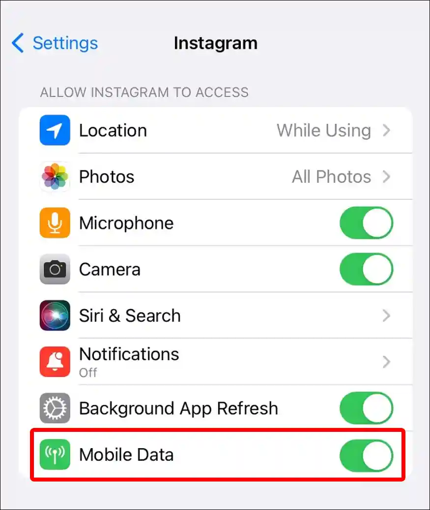 iphone instagram mobile data