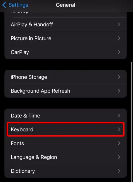 iPhone keyboard settings