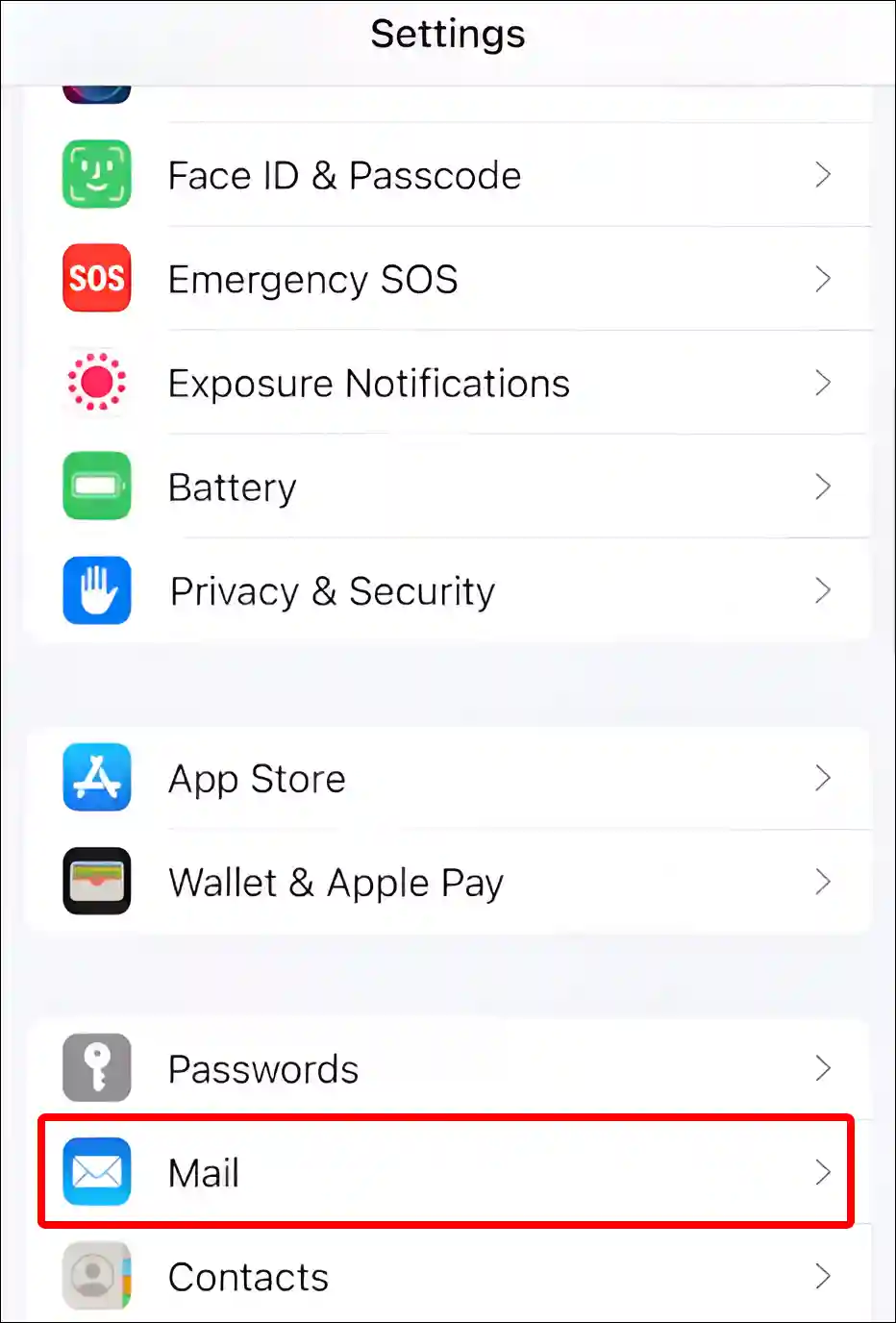 iPhone mail app settings