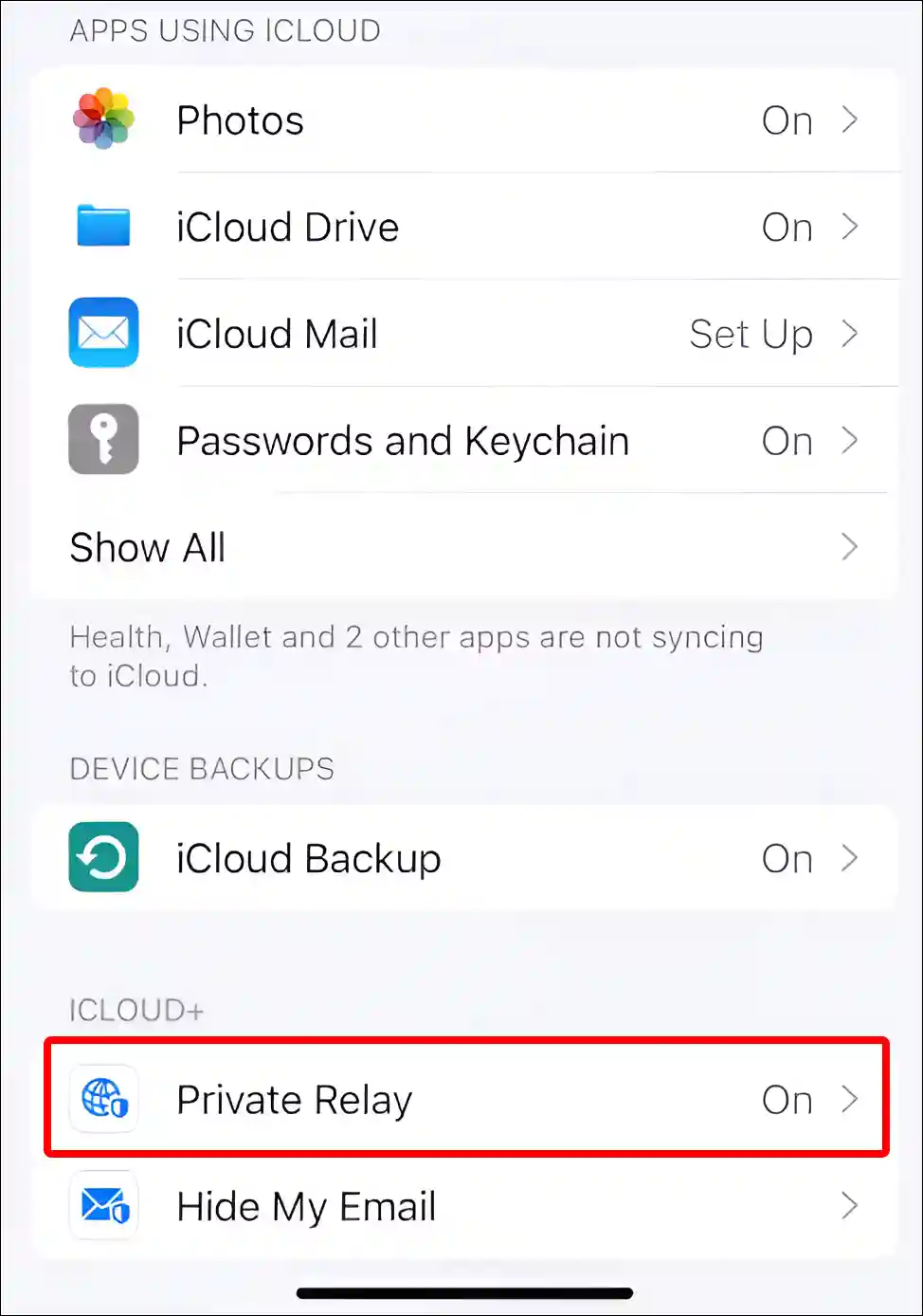 iPhone private relay settings