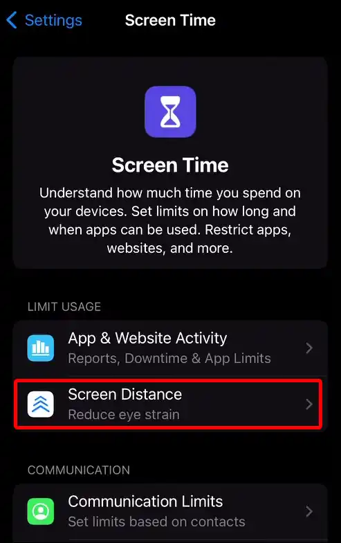 iphone screen distance settings