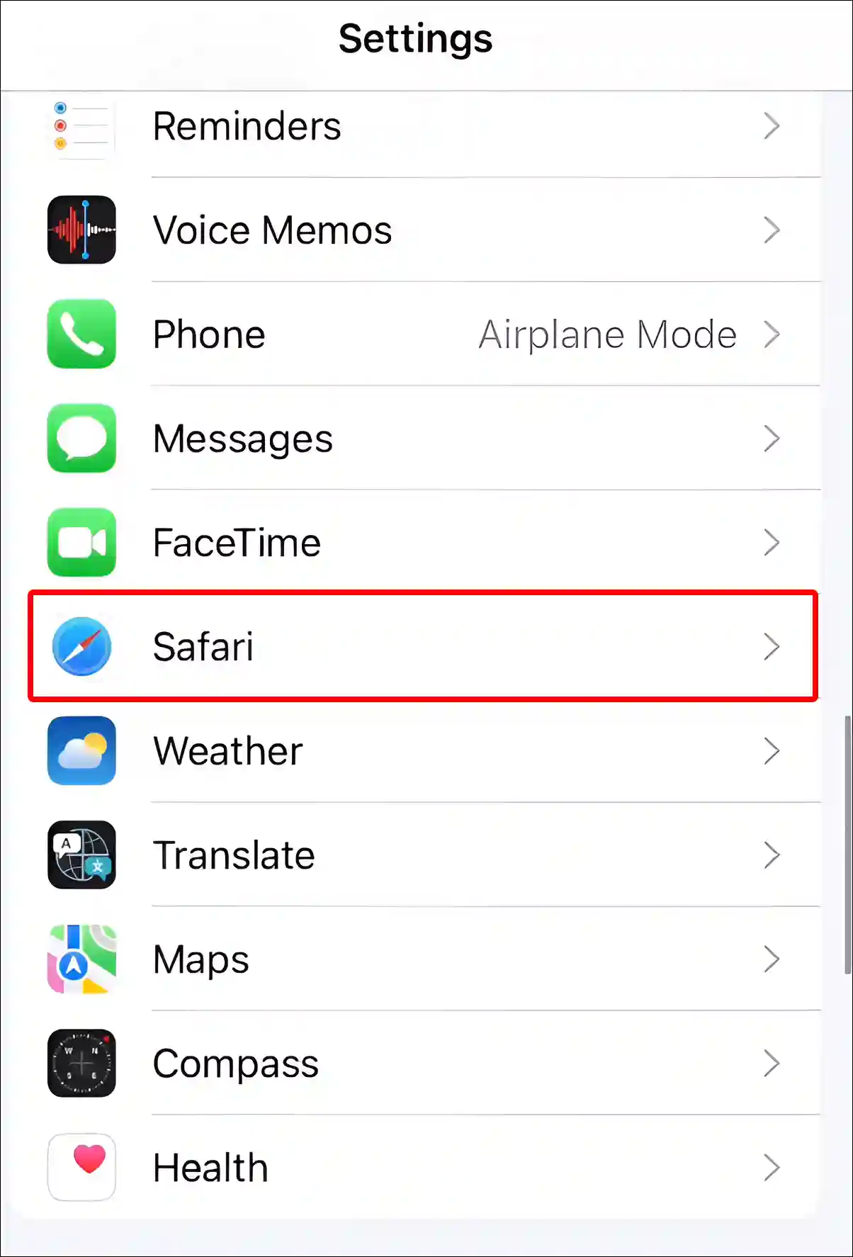 iphone settings safari