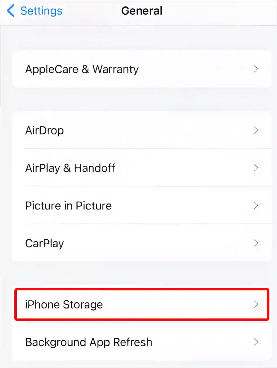 iPhone storage settings