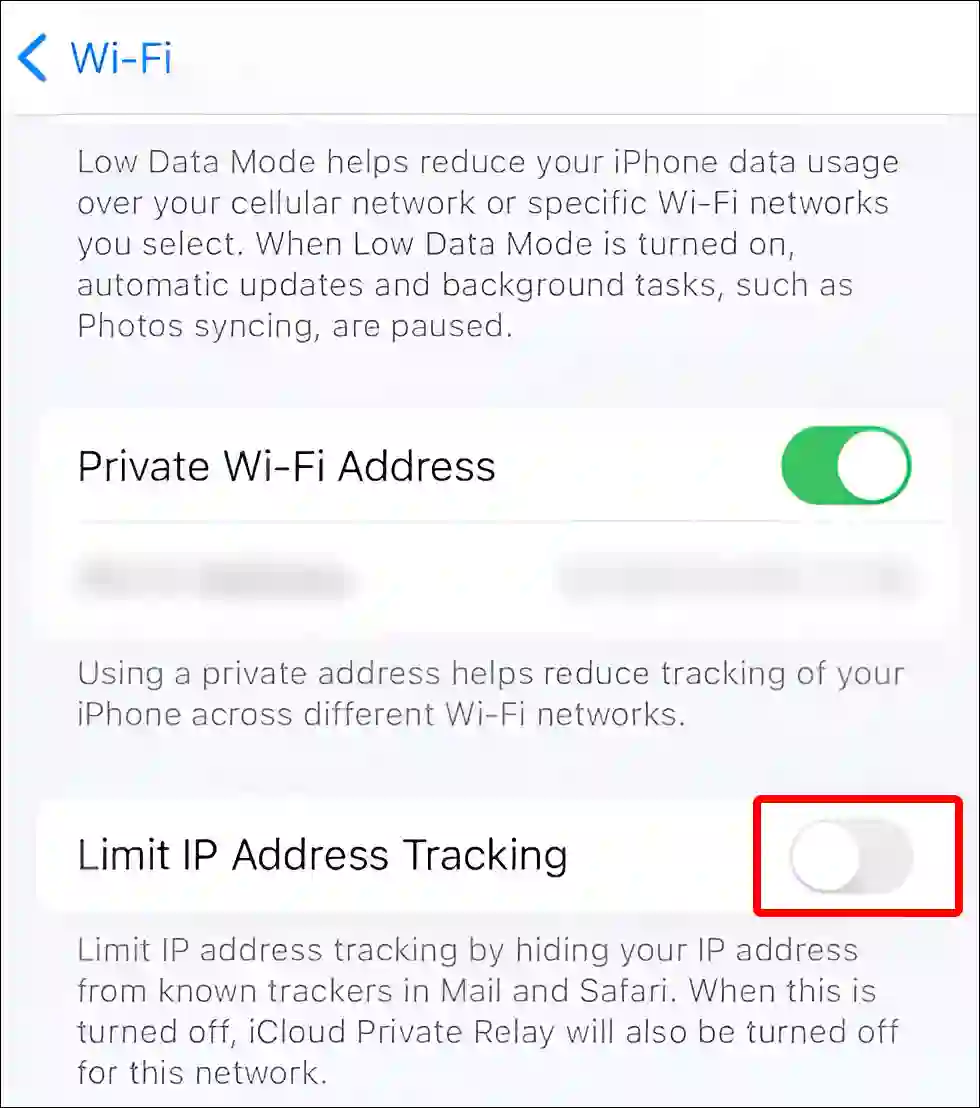 iPhone turn off limit ip address tracking