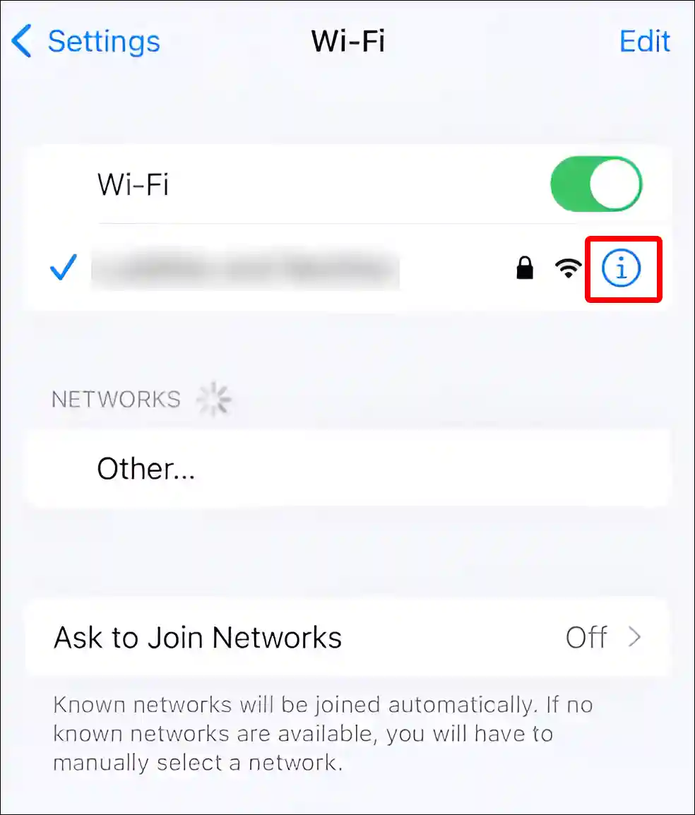 iPhone wi-fi network i icon