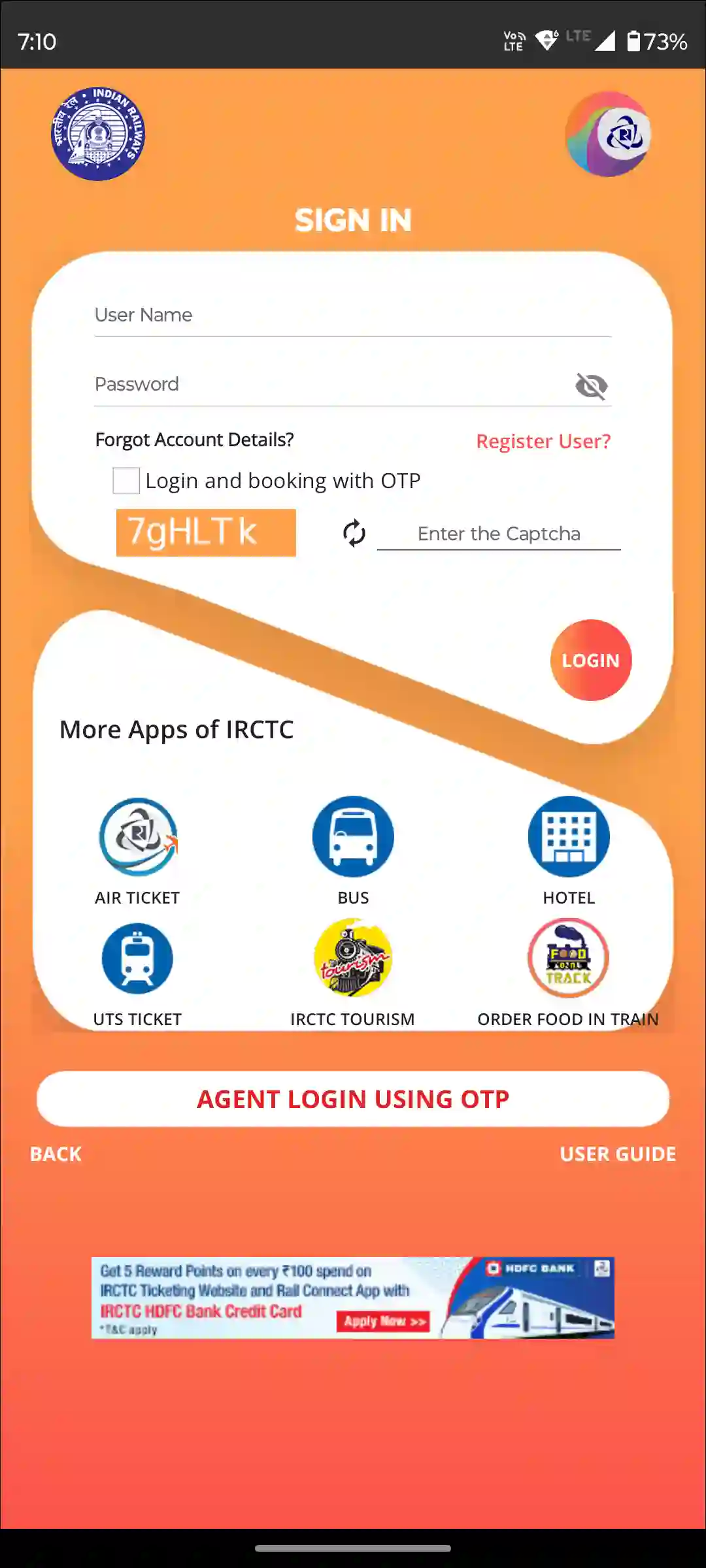 irctc app login