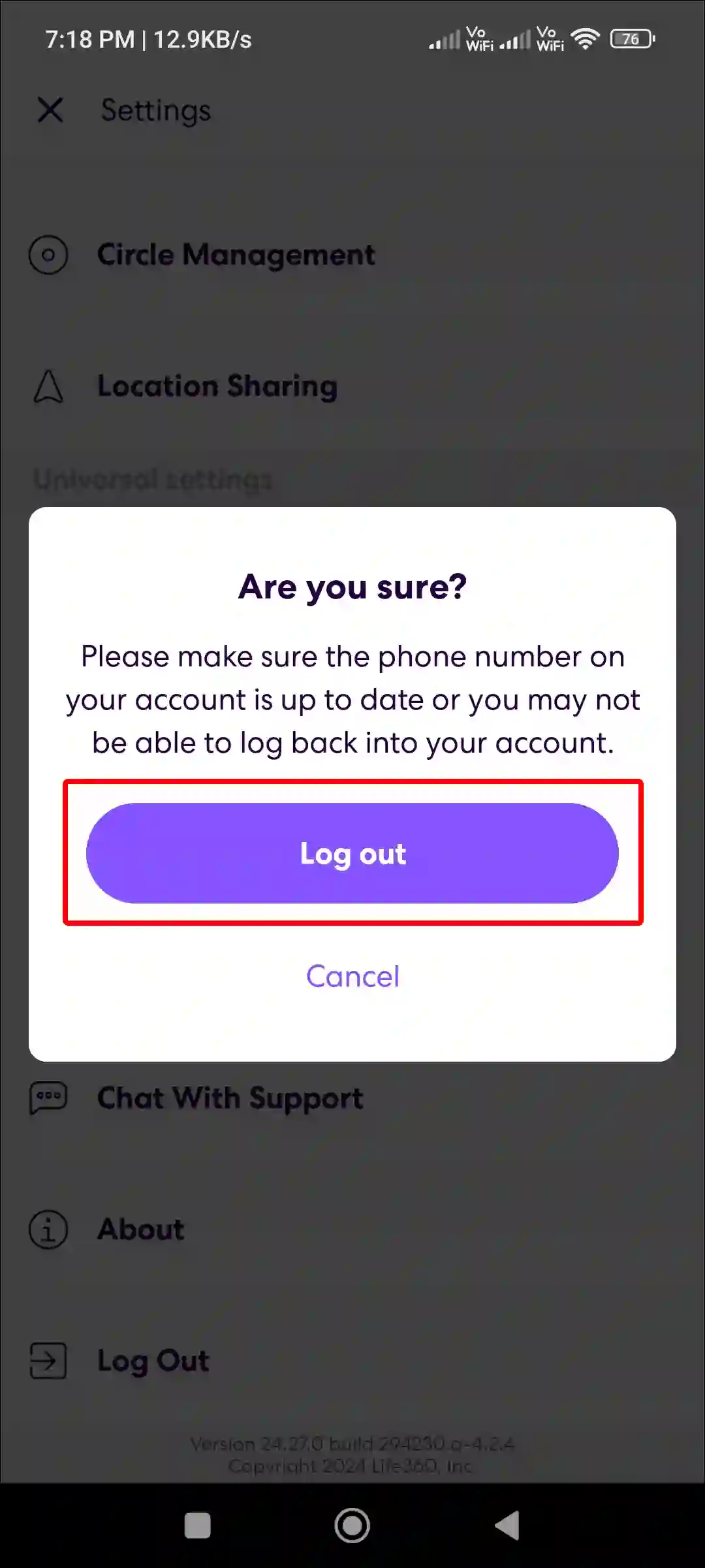 life360 app logout