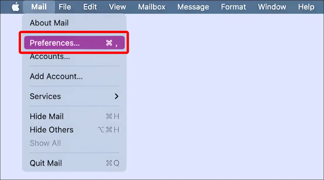 MacBook mail app preferences settings