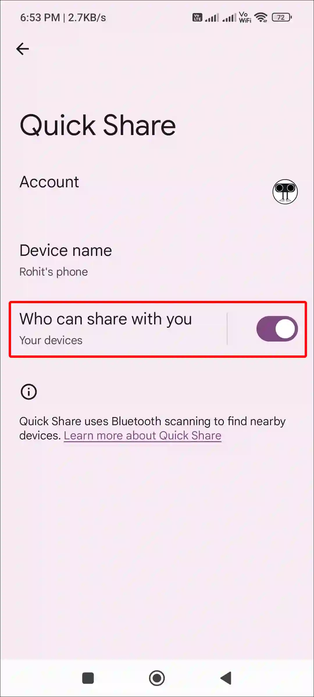 quick share privacy settings