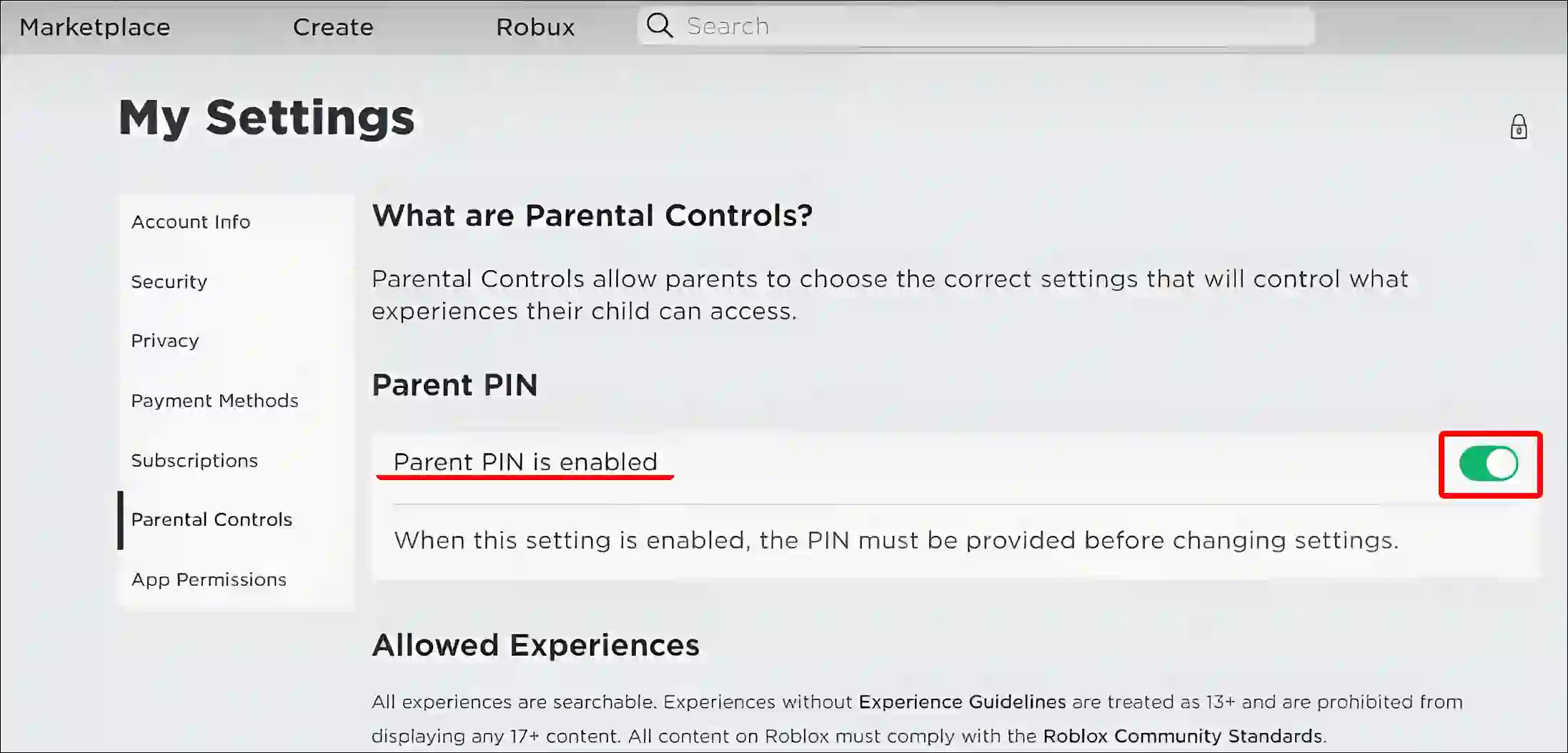 roblox parental control settings