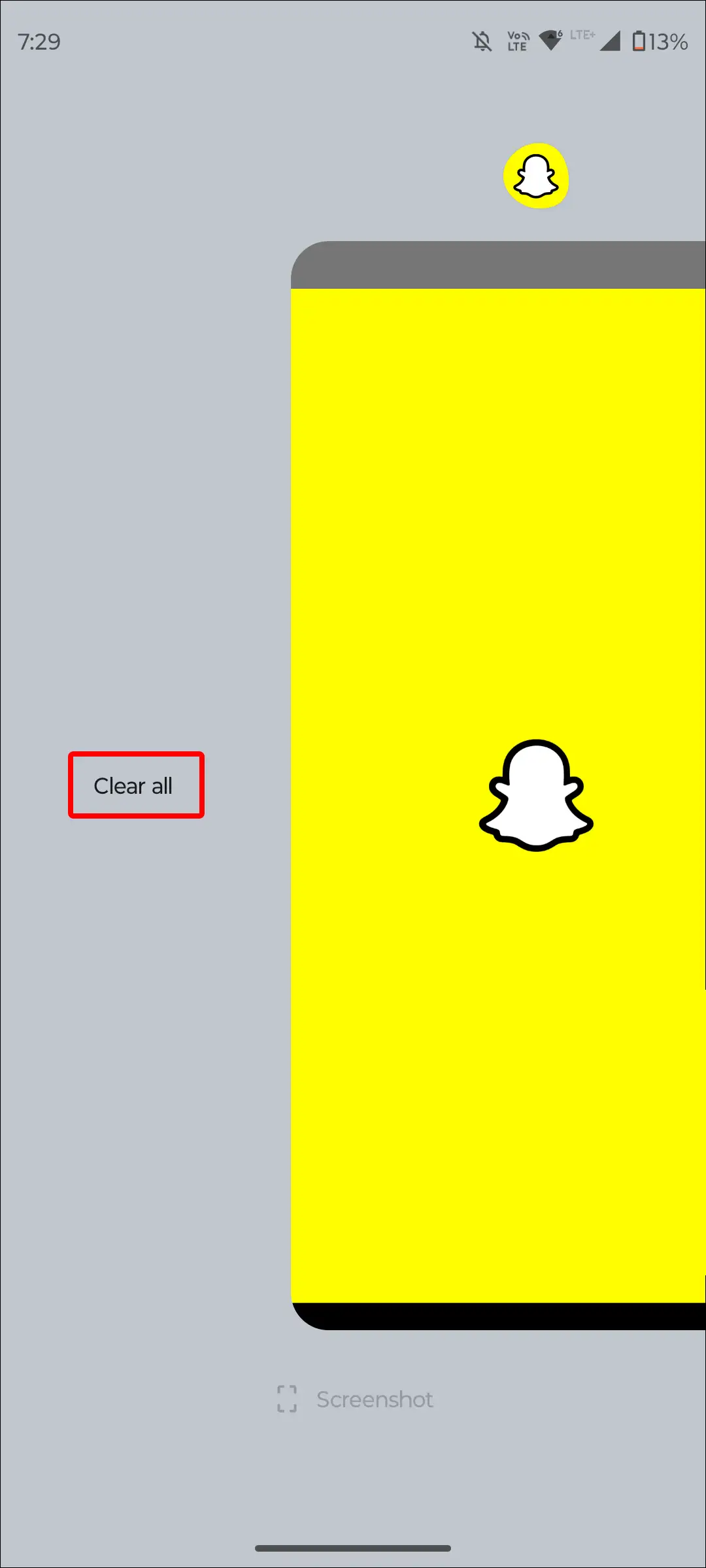 snapchat app clear recent tab