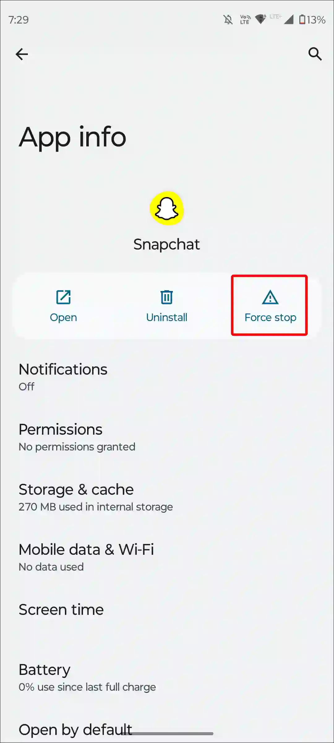 snapchat app force stop