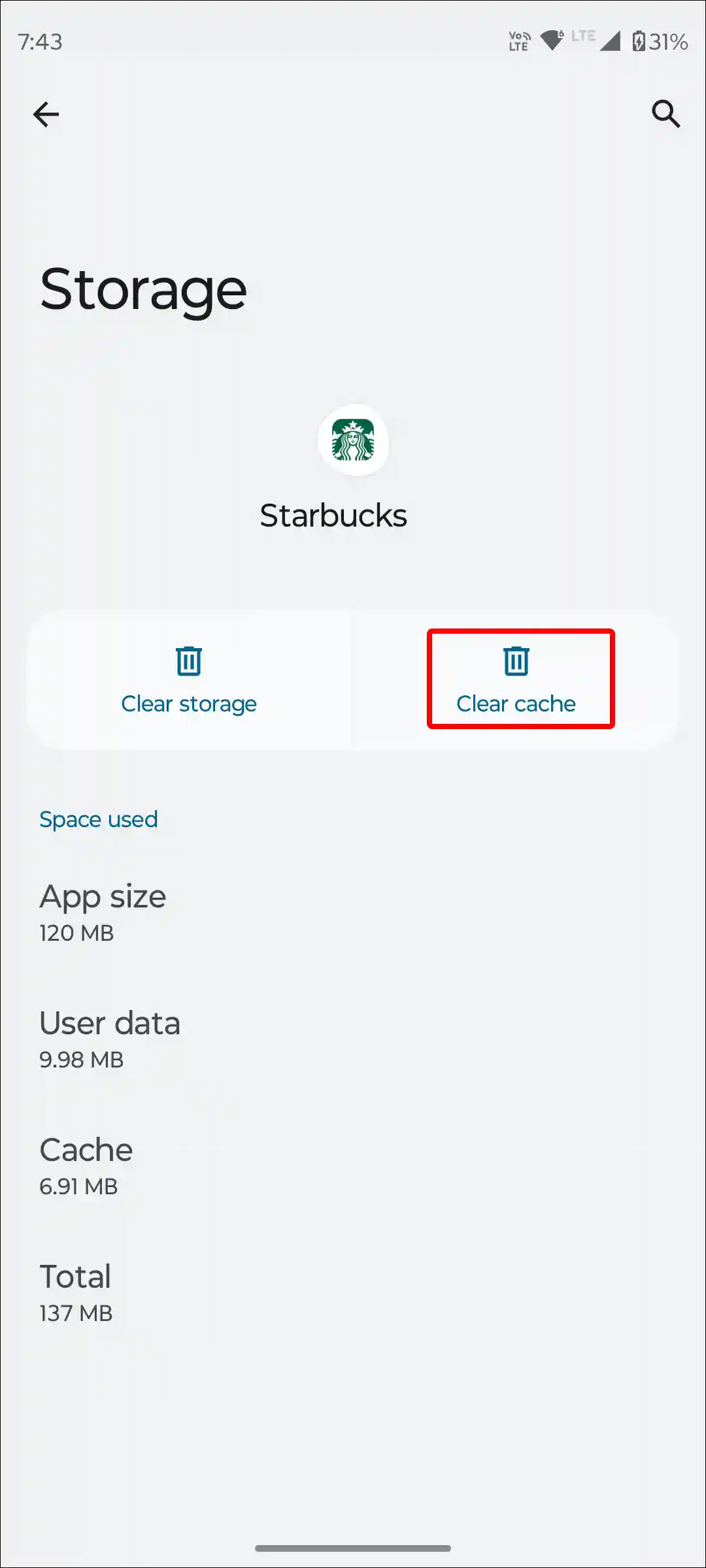 starbucks app clear cache android