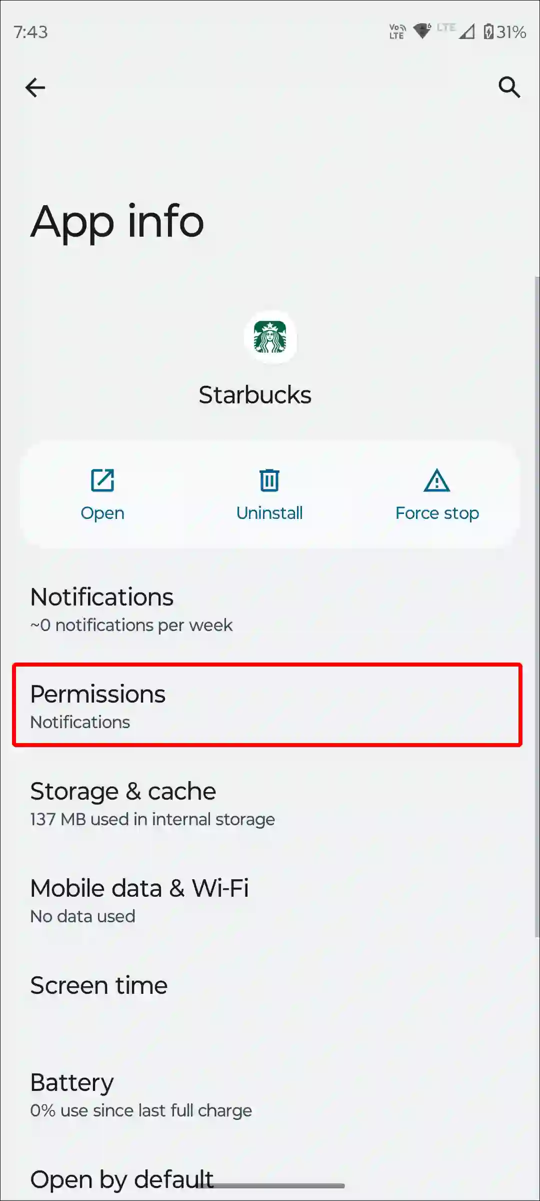 starbucks app permissions android