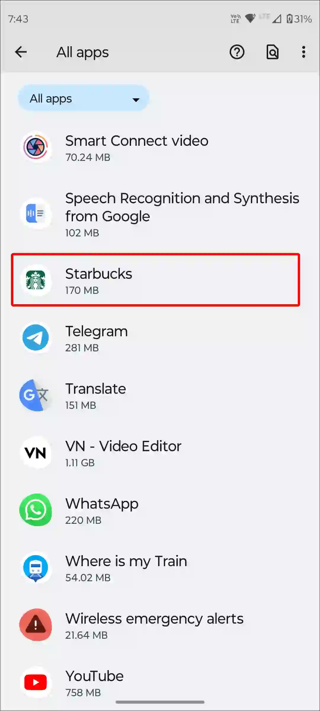 starbucks app settings android