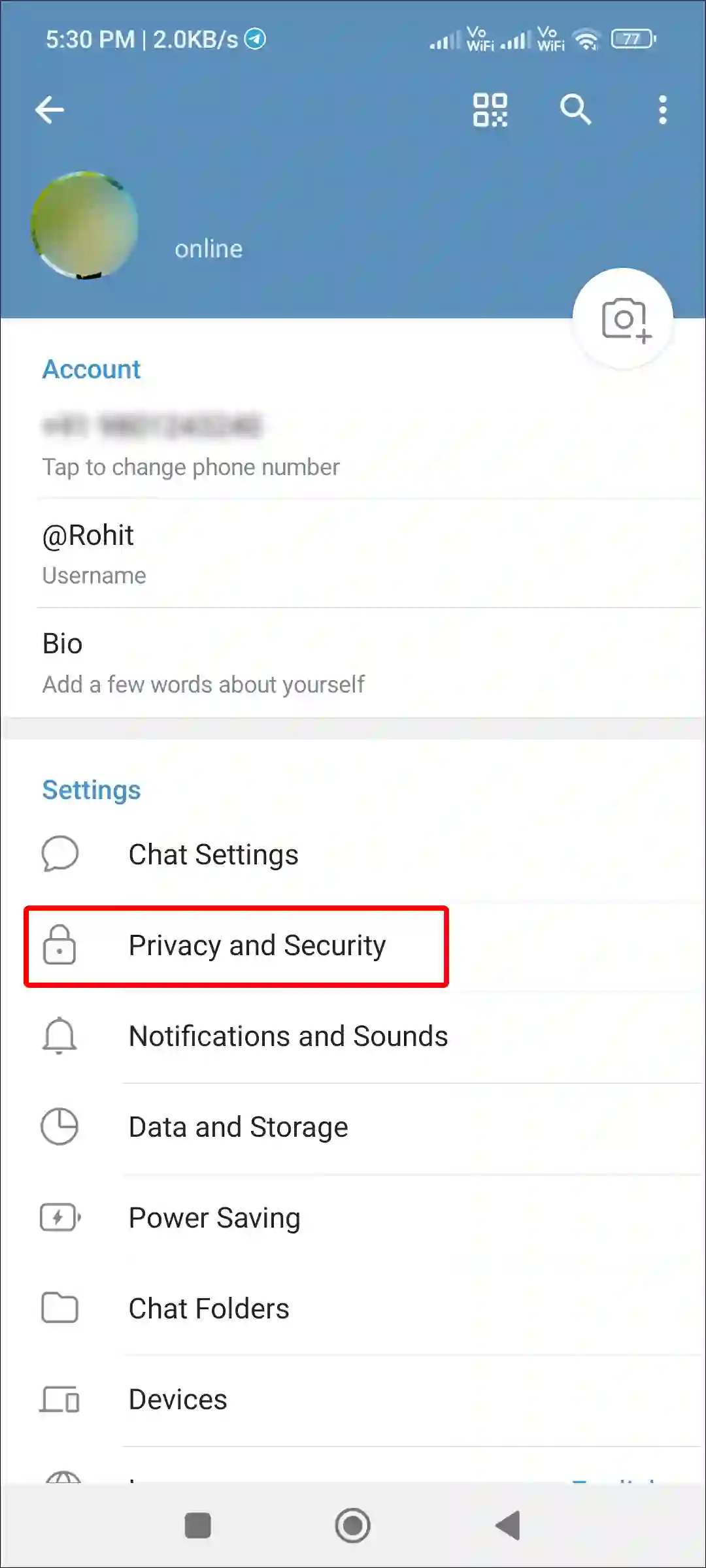 telegram app privacy and security settings