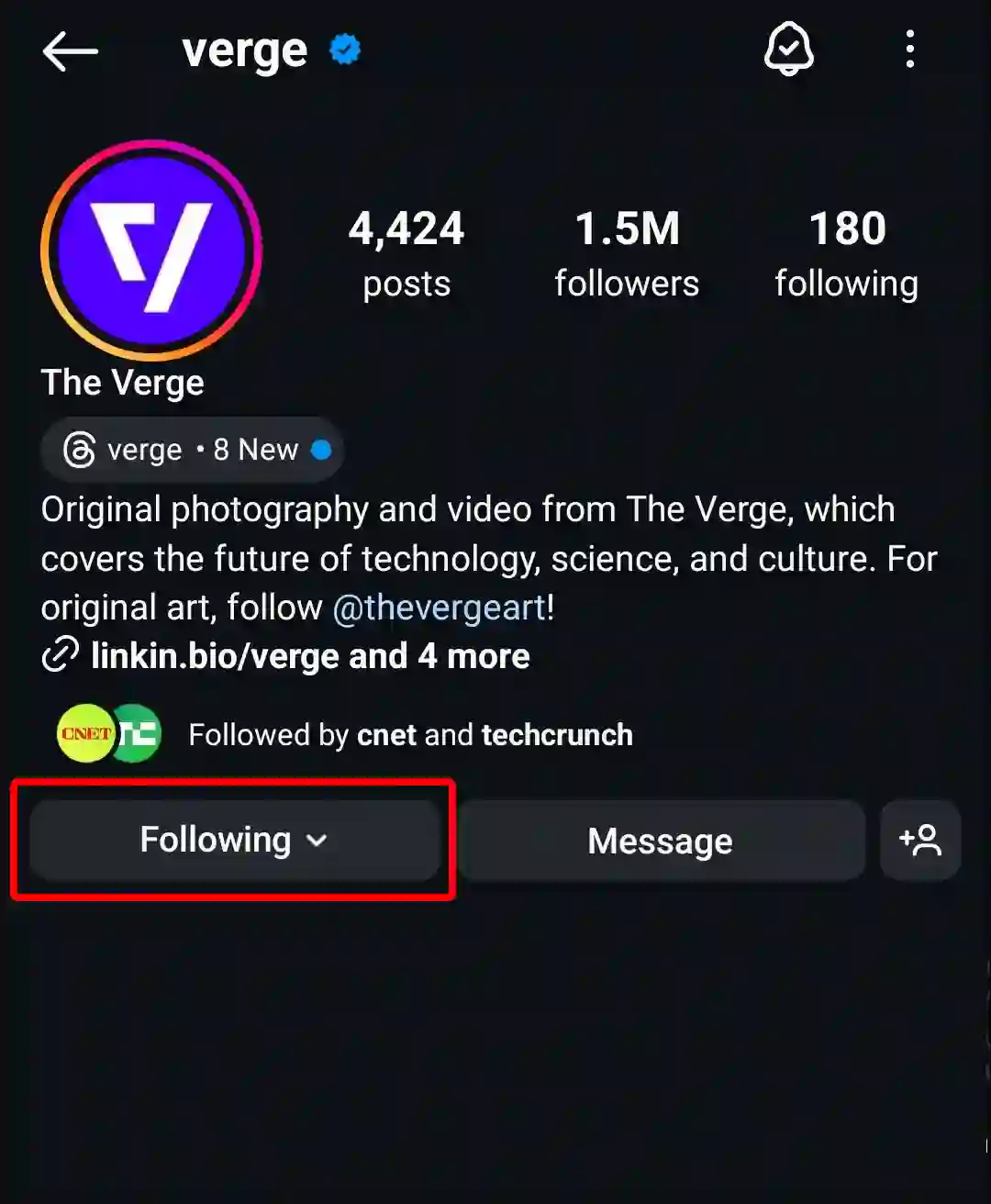 the verge instagram following