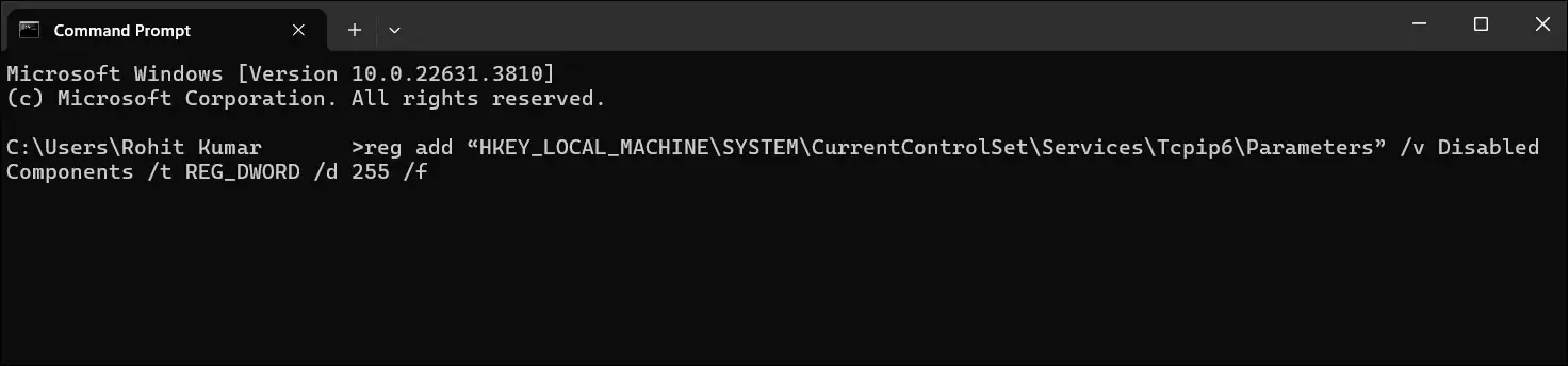 Turn Off IPv6 on using Command Prompt in Windows 11