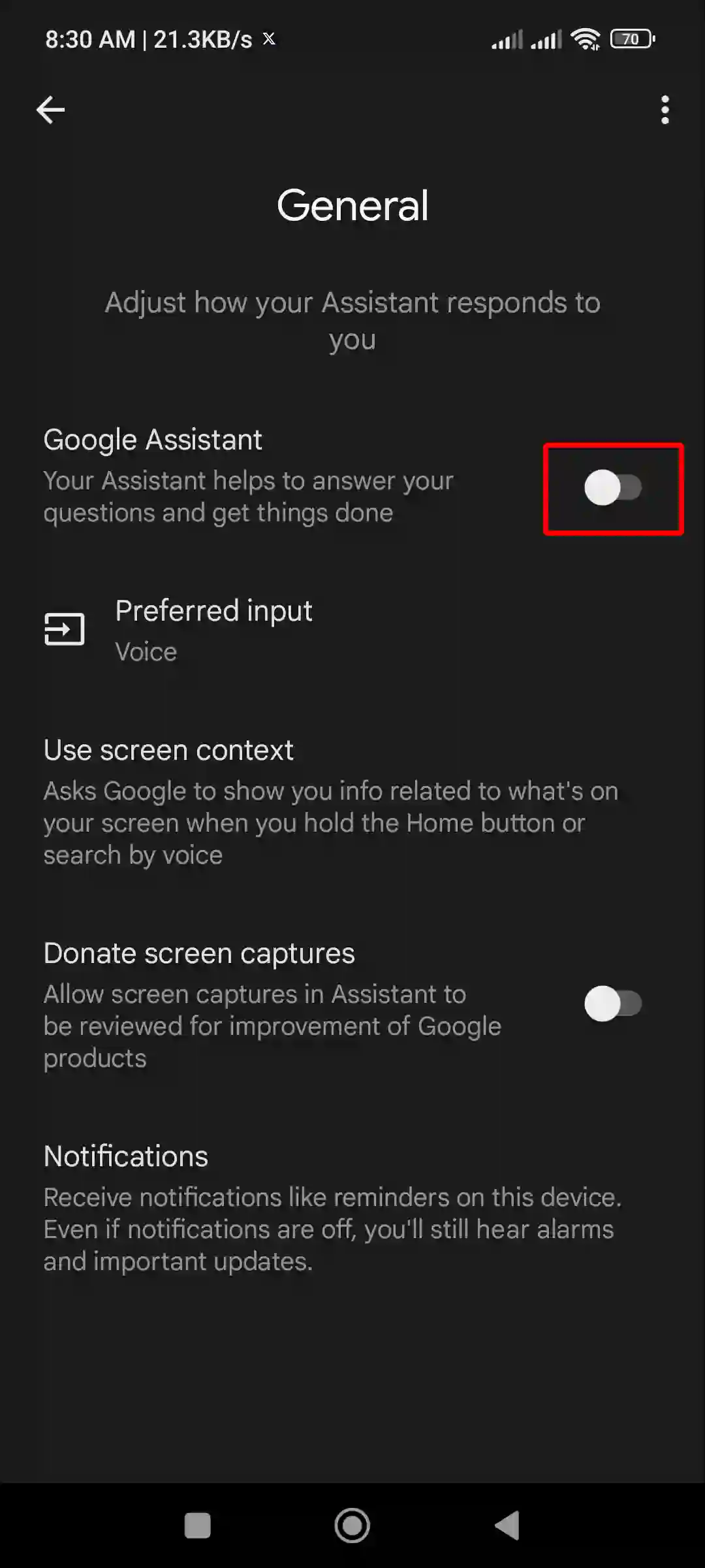 turn off google assistant in android