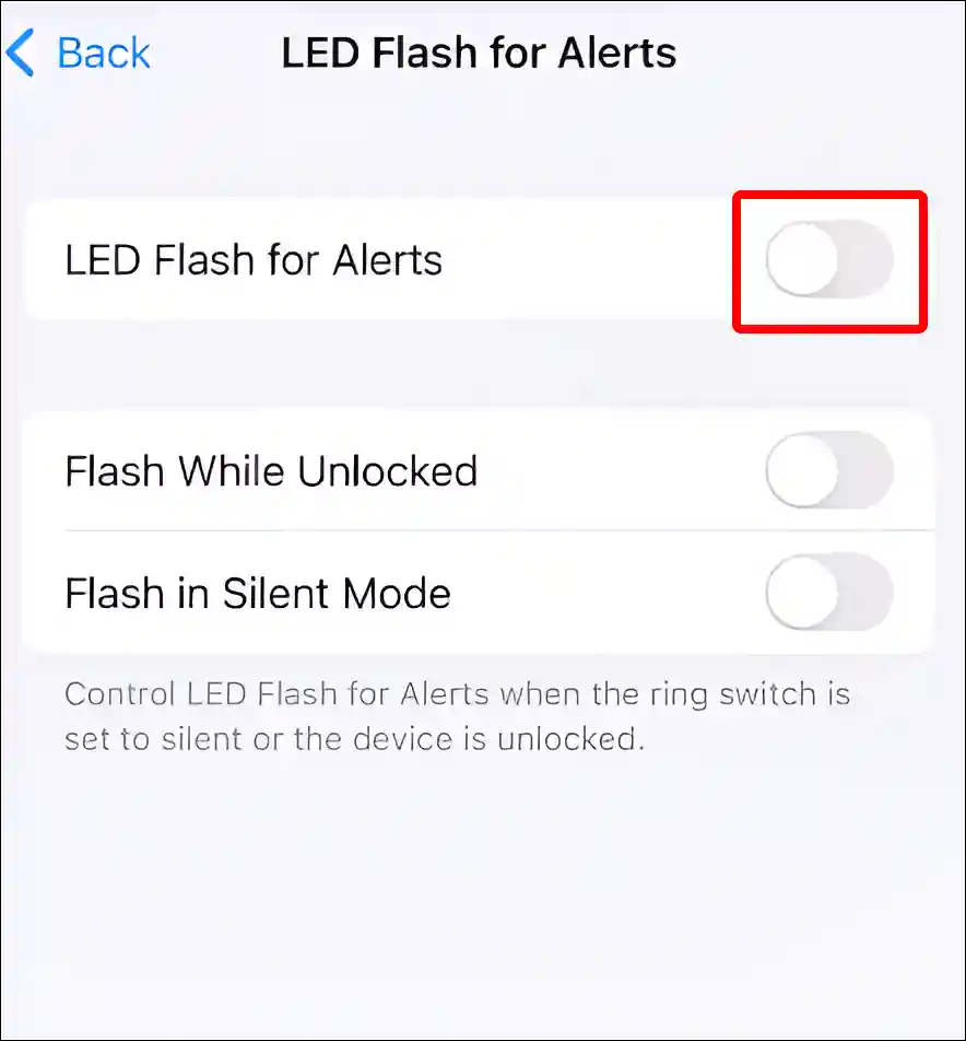 turn off led flash for alerts on iphone