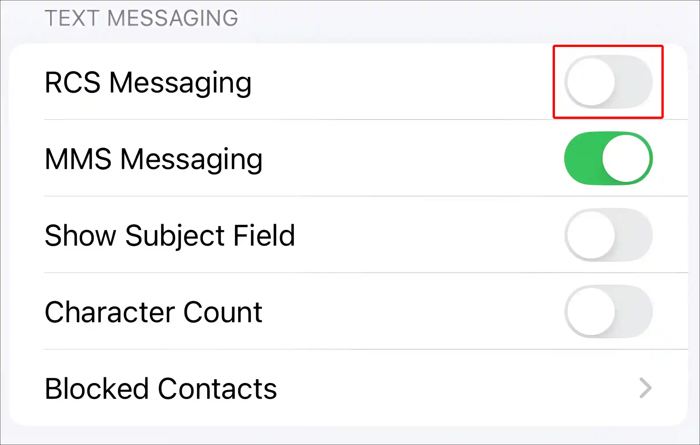 turn off rcs messaging on iphone