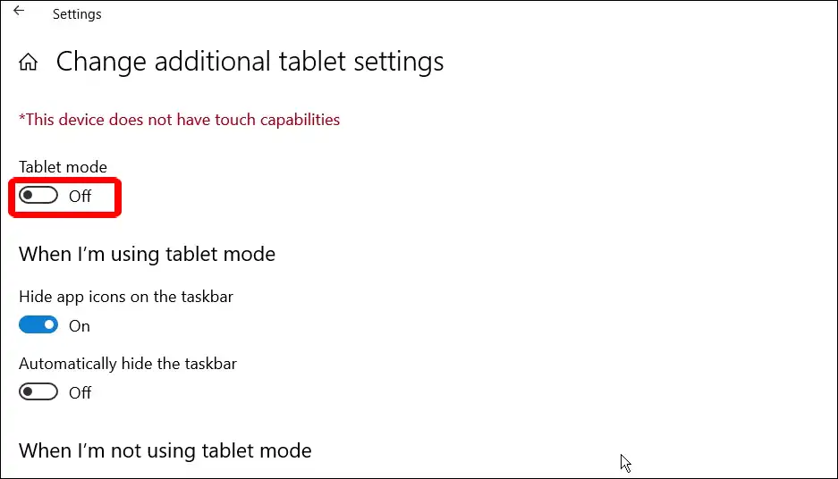 turn off tablet mode on windows 10