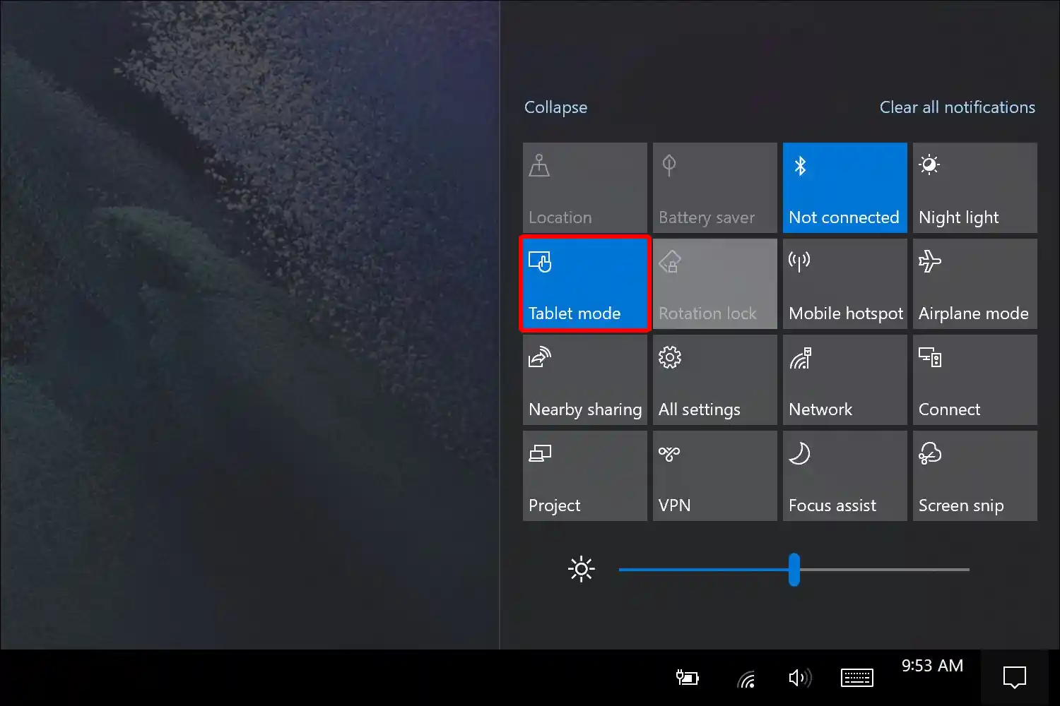 turn off tablet mode windows 10 keyboard shortcut