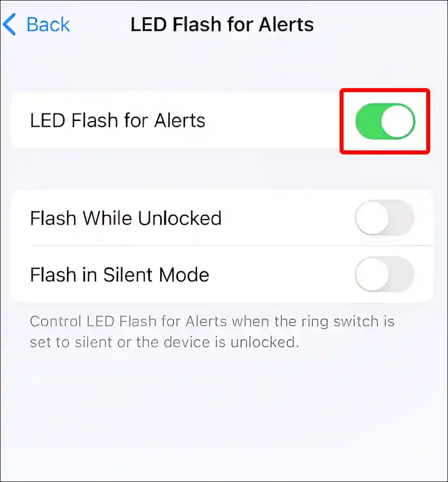 turn on led flash for alerts on iphone