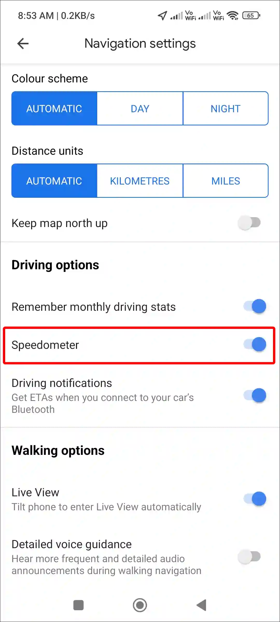 Turn on Speedometer in Google Maps on Android