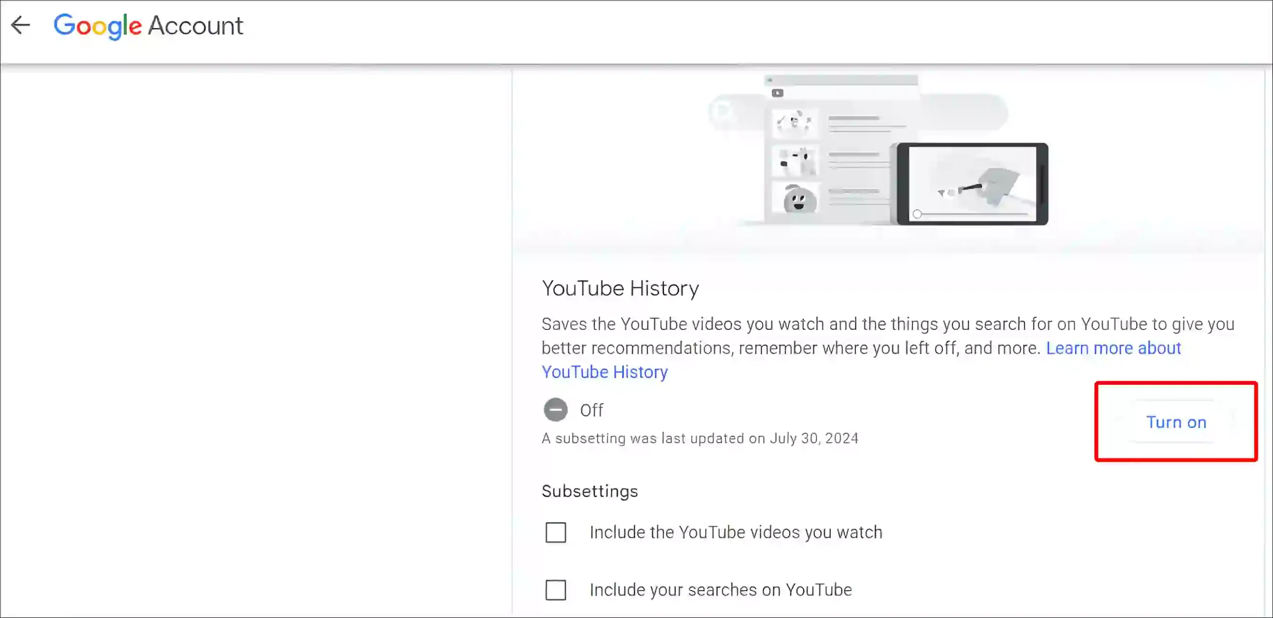 turn on youtube history desktop