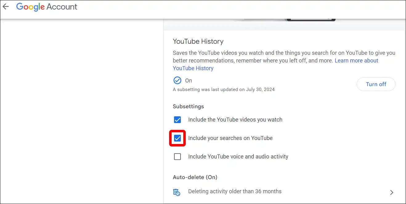 turn on youtube search history desktop