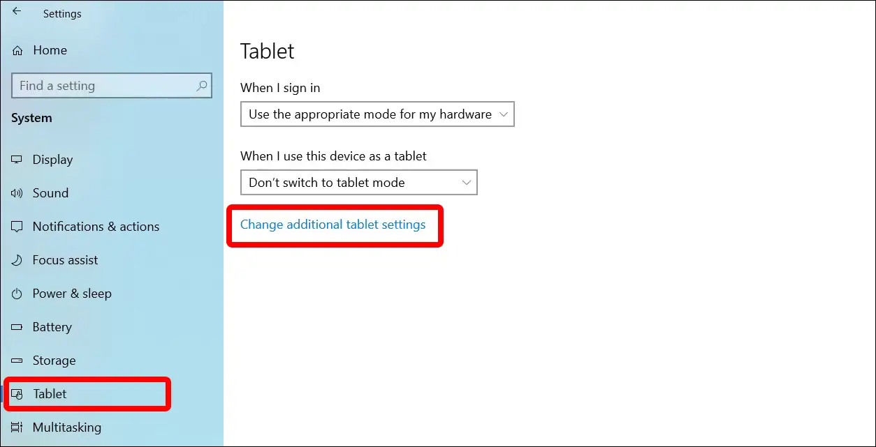 windows 10 tablet settings