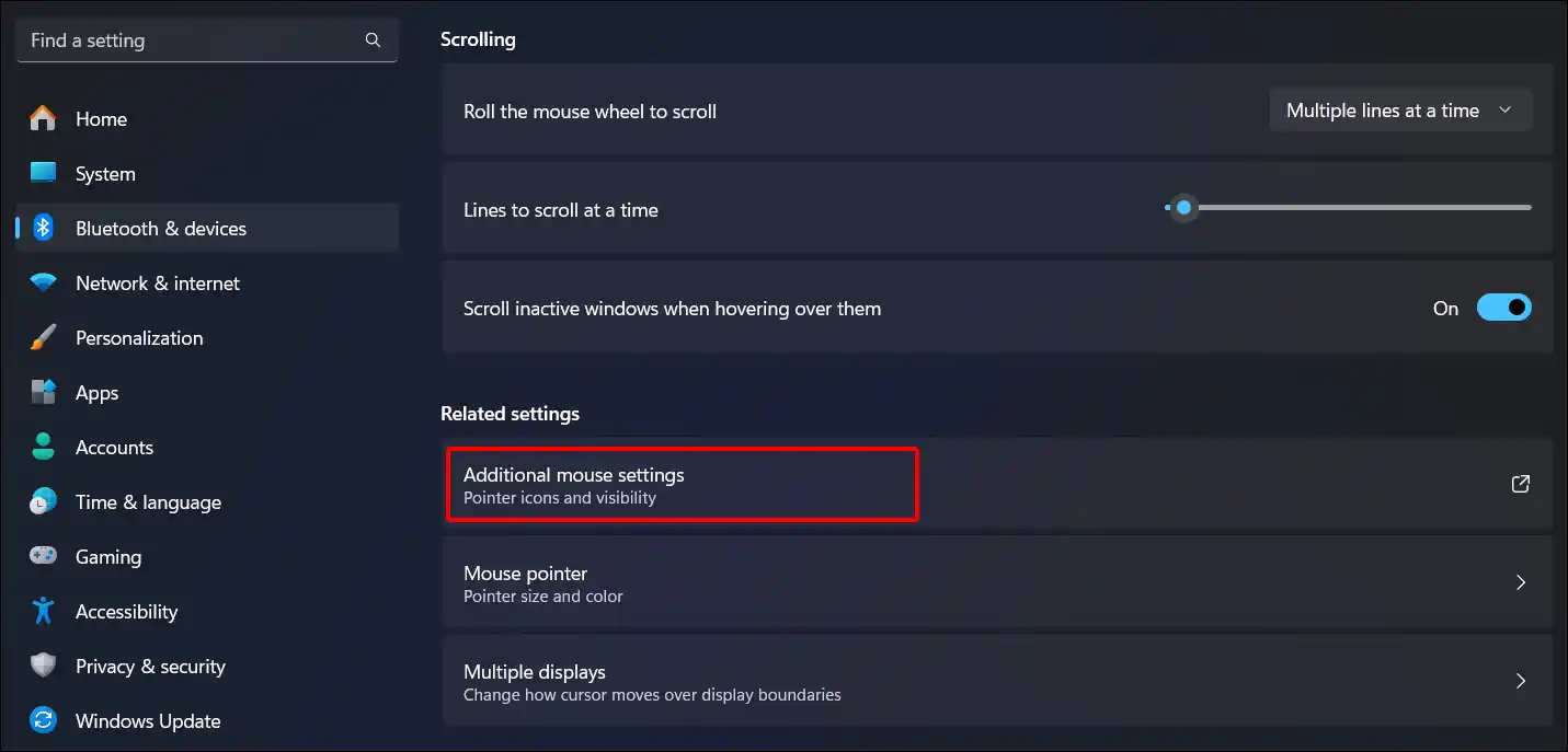 windows 11 additional mouse settings