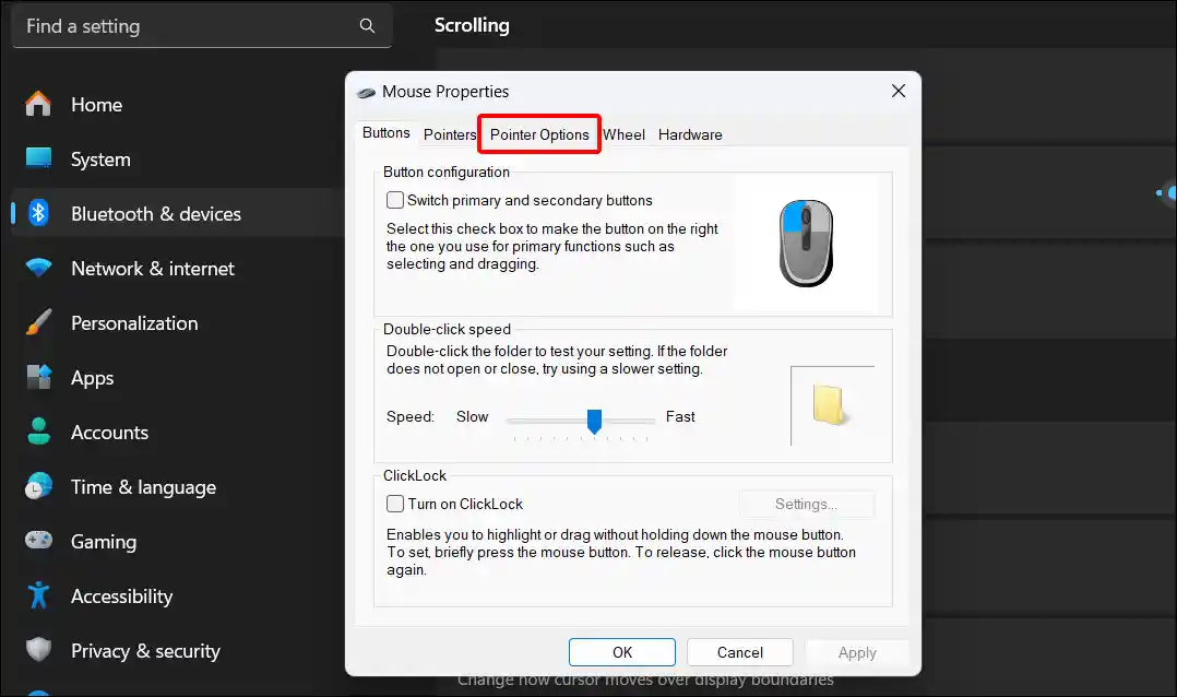 windows 11 mouse properties pointer options