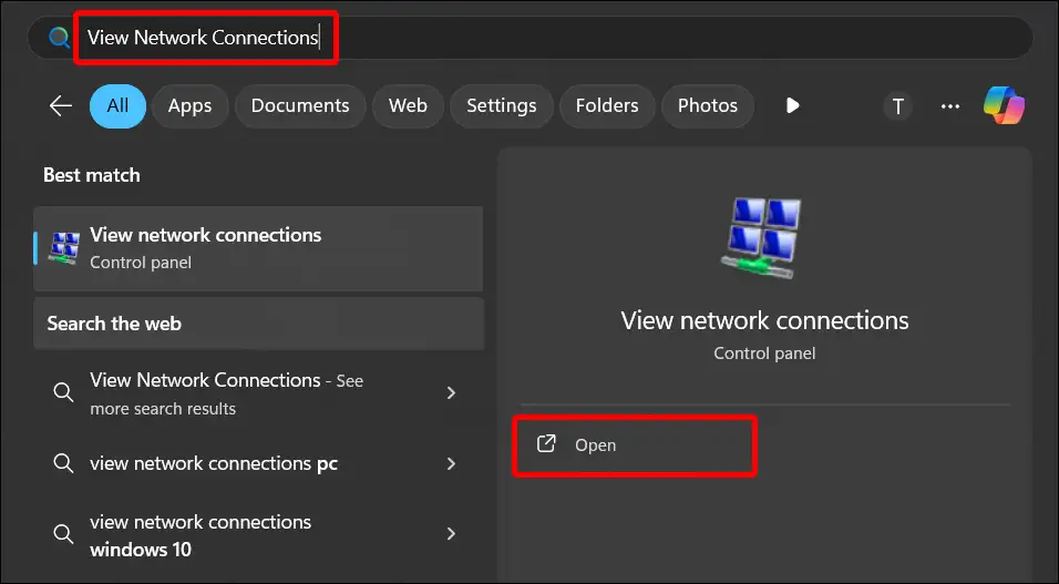 windows 11 view network connections