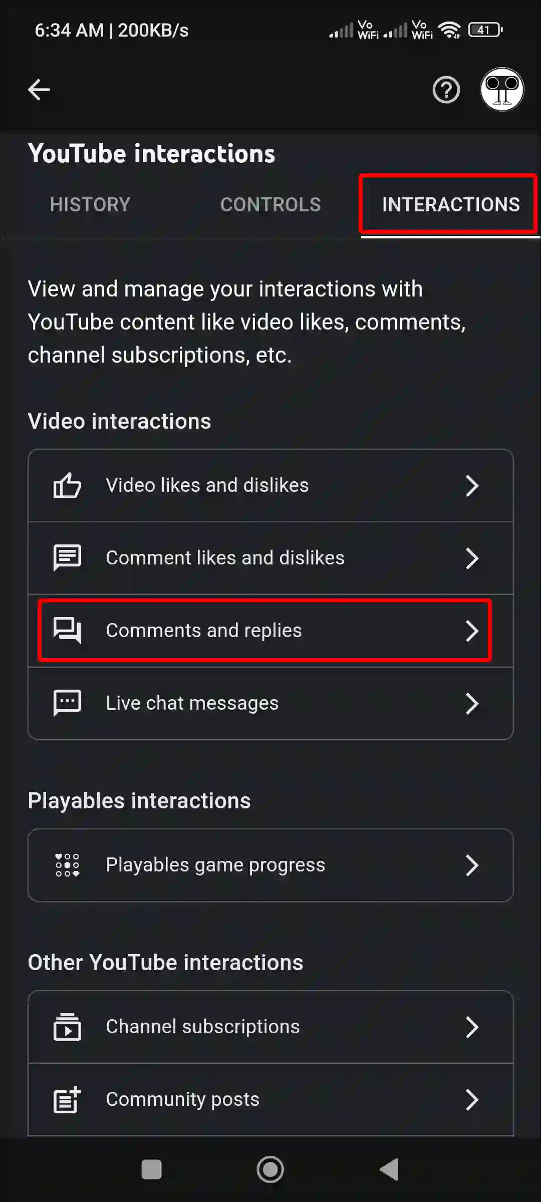 youtube app interactions comments and replies