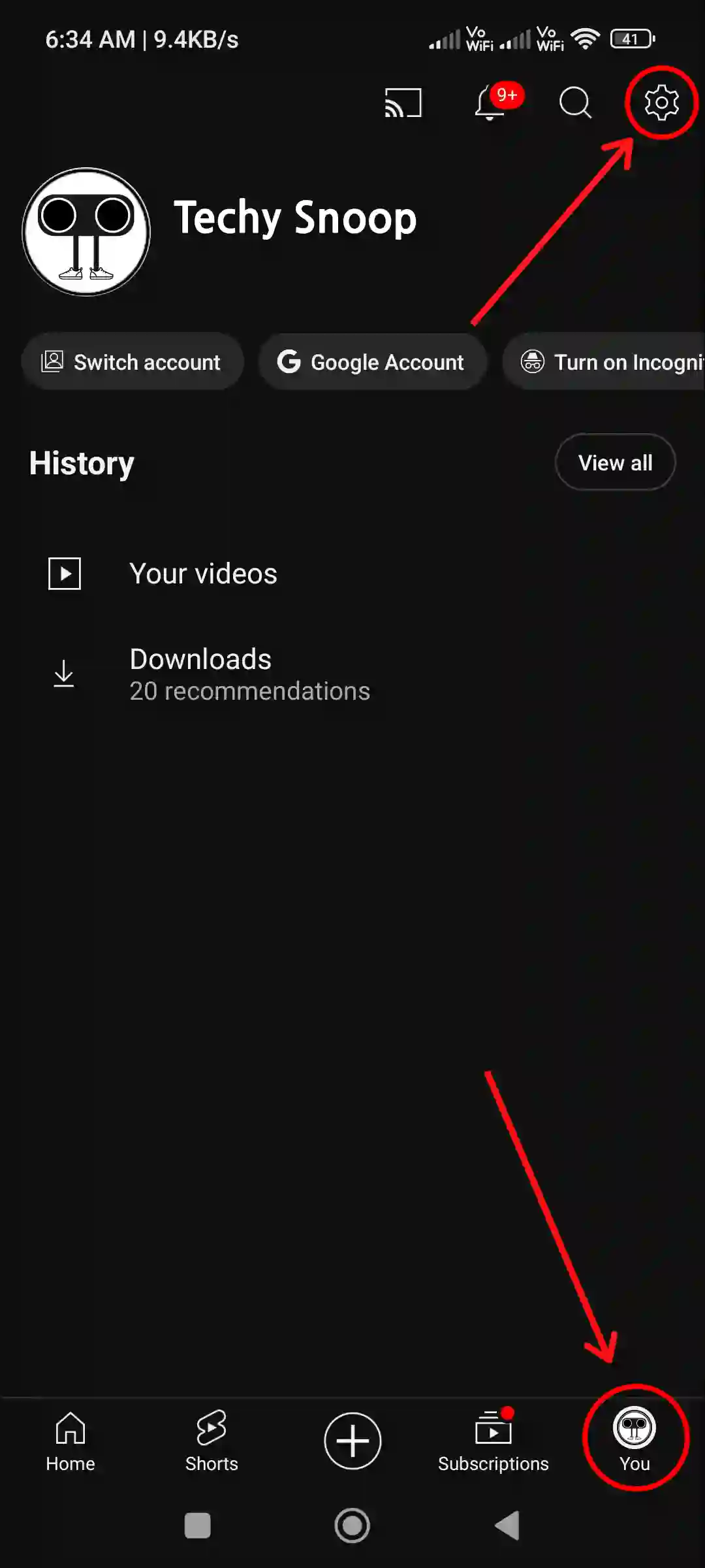 youtube app profile settings