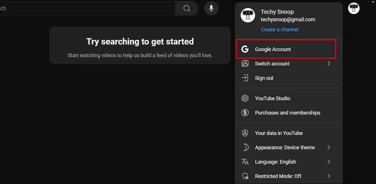 youtube google account