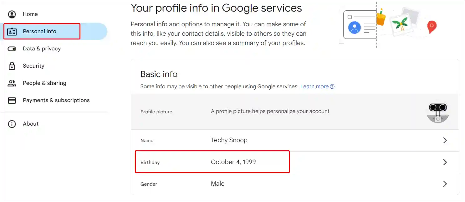 youtube personal info birthday